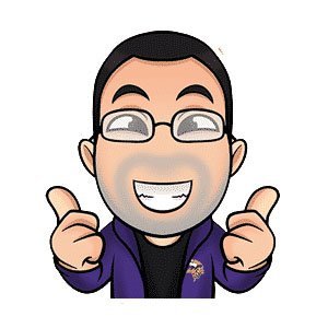 Cartoon avatar of a smiling man with glasses and a beard, wearing a purple jacket, giving two thumbs up.